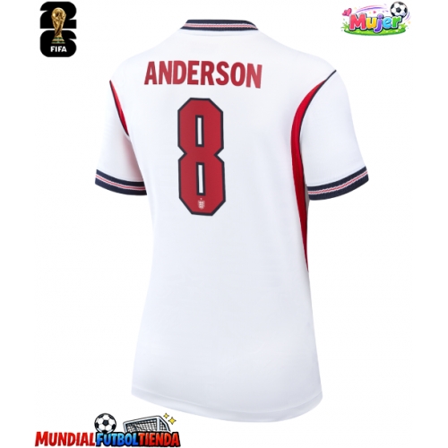 Camiseta Inglaterra Elliot Anderson #8 Primera Equipación Replica Mundial 2026 para mujer mangas cortas